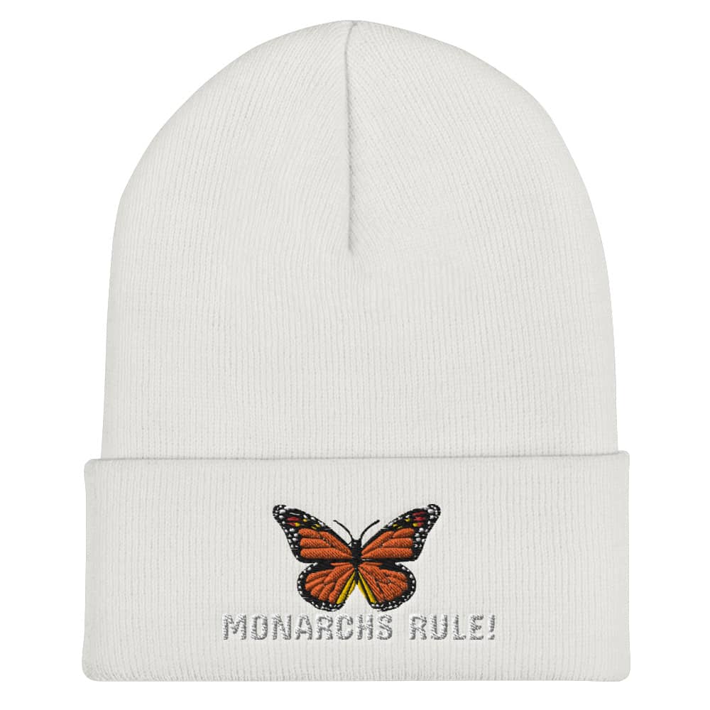 Cartoon Butterfly Embroidery Solid Color Cuffed Skull Cap Lowral Unisex Knit Beanie Hat 